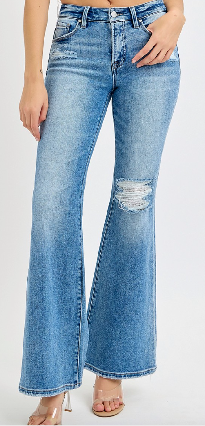 Risen Jeans Tummy Control Mid Rise Flare Jeans