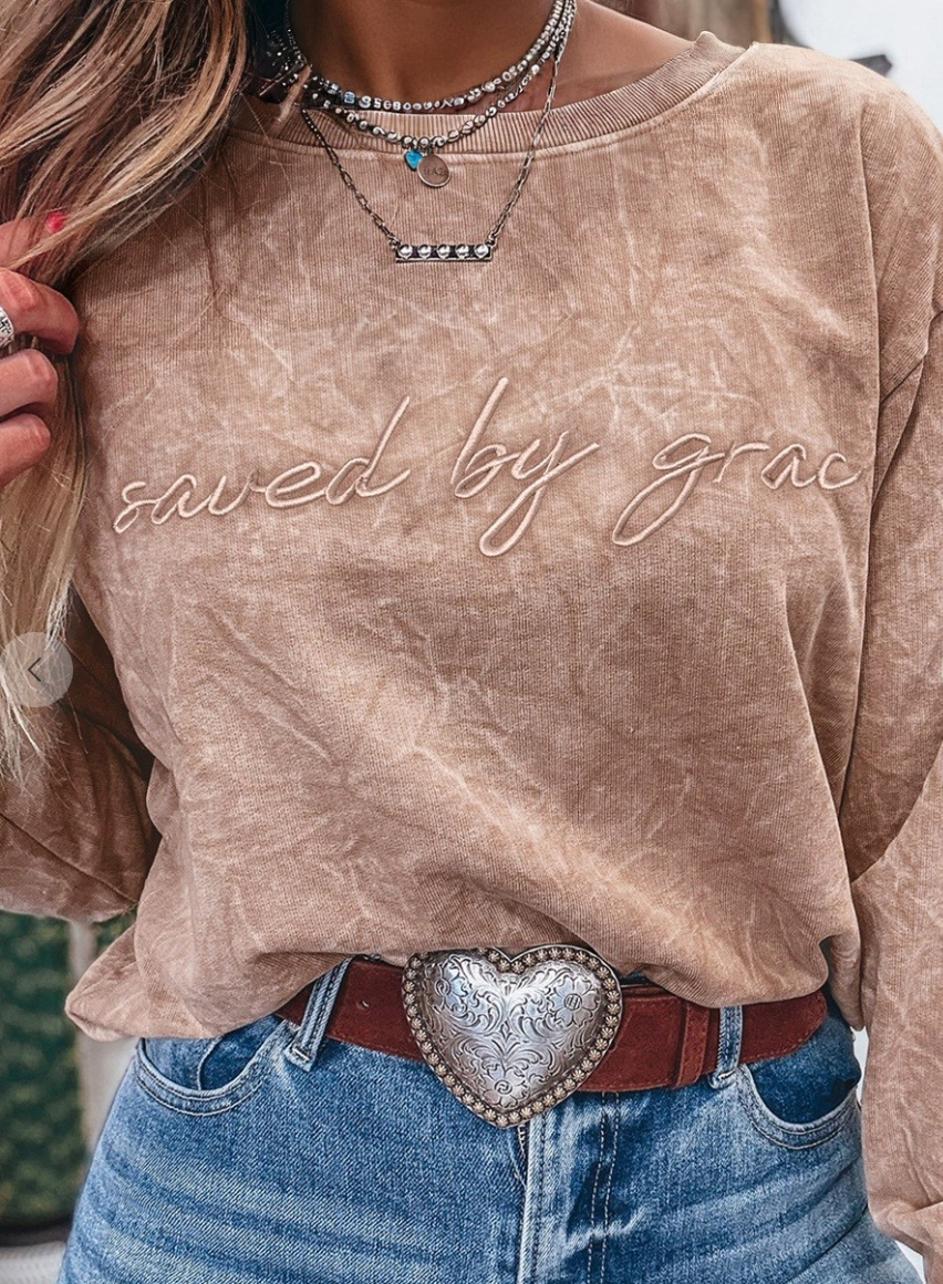 Letter Embroidery Mineral Wash Loose Sweatshirt