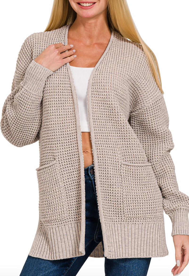ZENANA Waffle Open Cardigan Sweater